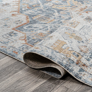 Shaemus Bohemian Medallion Low-Pile Machine-Washable Rug, Cream/Blue/Terra 5x8
