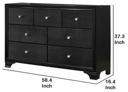 Benzara 7 Drawer Wooden Dresser With Bracket Feet & Crystal Knobs, Black