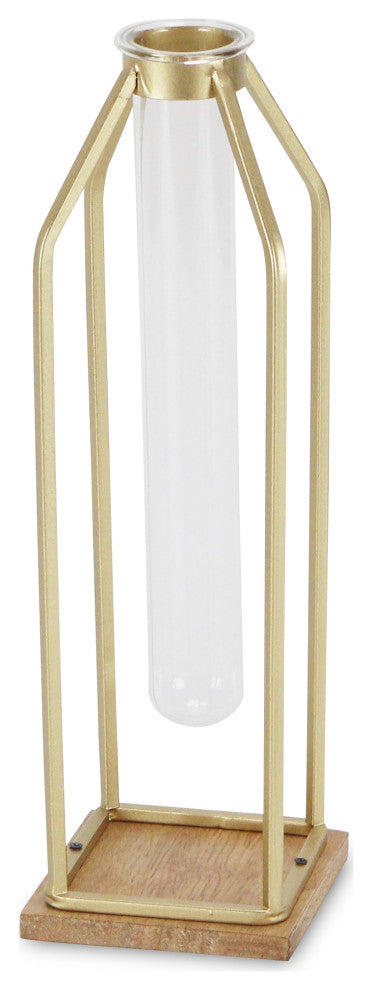 Gold Tall Metal Stand With Glass Tube