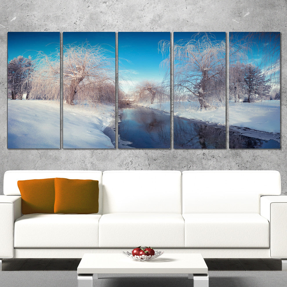 Amazing Winter in City Park, Landscape Canvas Print, 60"x28", 5 Panels