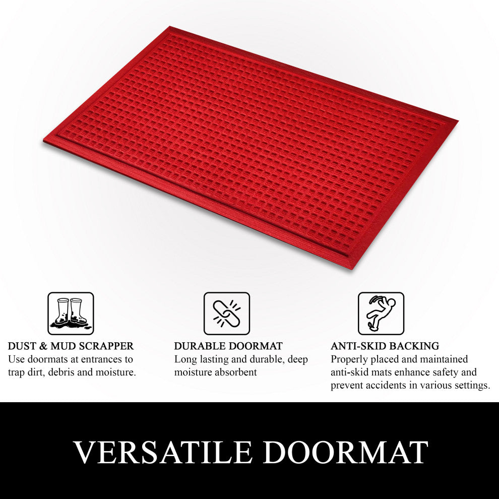 A1HC Superior Absorbant Polypropylene Doormat, Red Waffle, 18"x30"