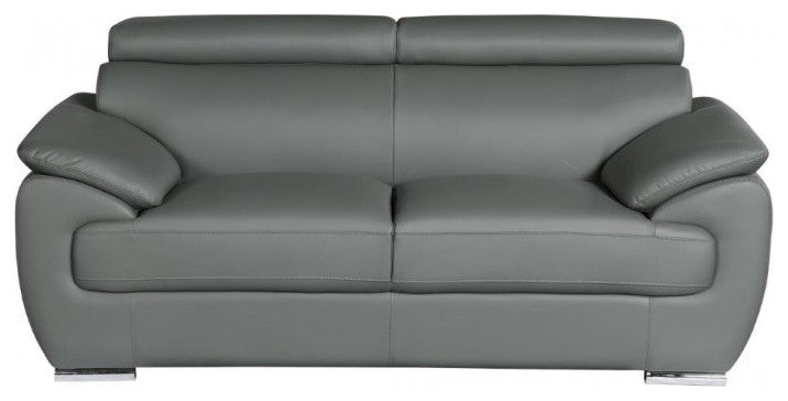 86" Captivating Gray Leather Sofa