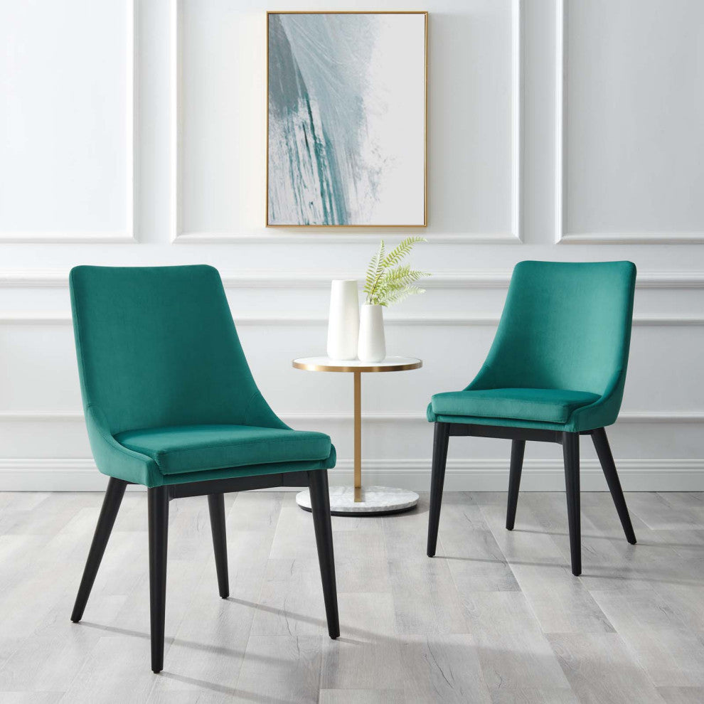 Viscount Accent Performance Velvet Dining Chairs, Set of 2, Teal