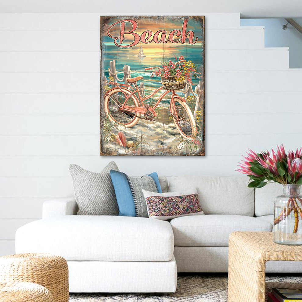 Bicycle by The Sea Wooden Block, 36 X 24