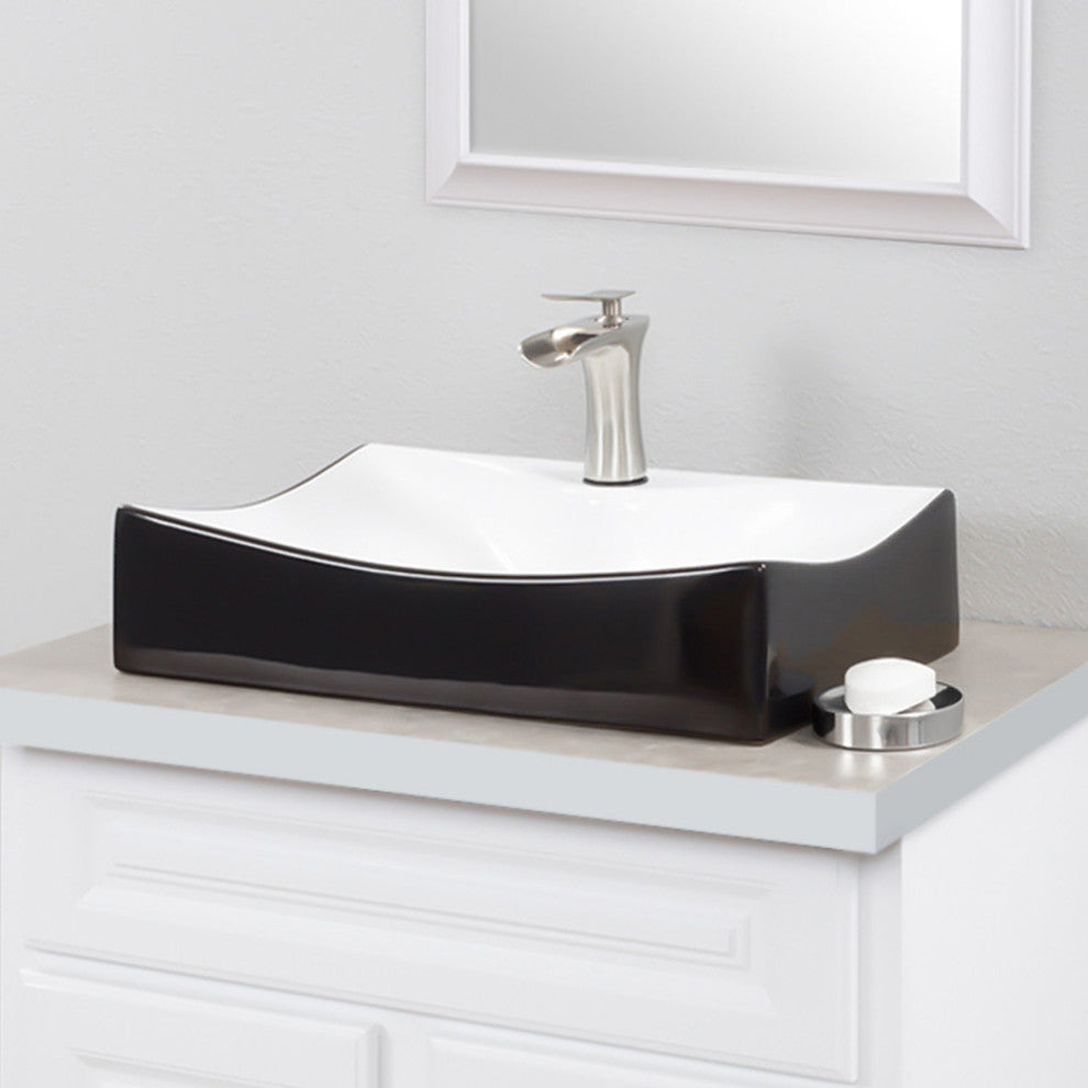 Black and White Porcelain Vessel Sink With Faucet Hole
