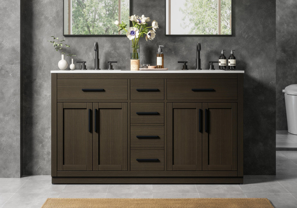 Home Living 60" Double Bathroom Vanity, Mocha Brown