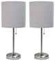 LimeLights Stick Lamp with Charging Outlet and Fabric Shade Two Pack Set