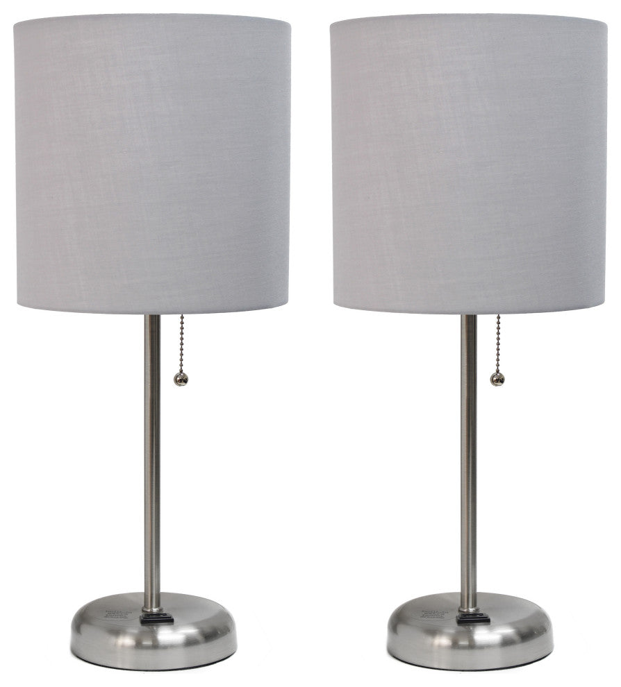 LimeLights Stick Lamp with Charging Outlet and Fabric Shade Two Pack Set