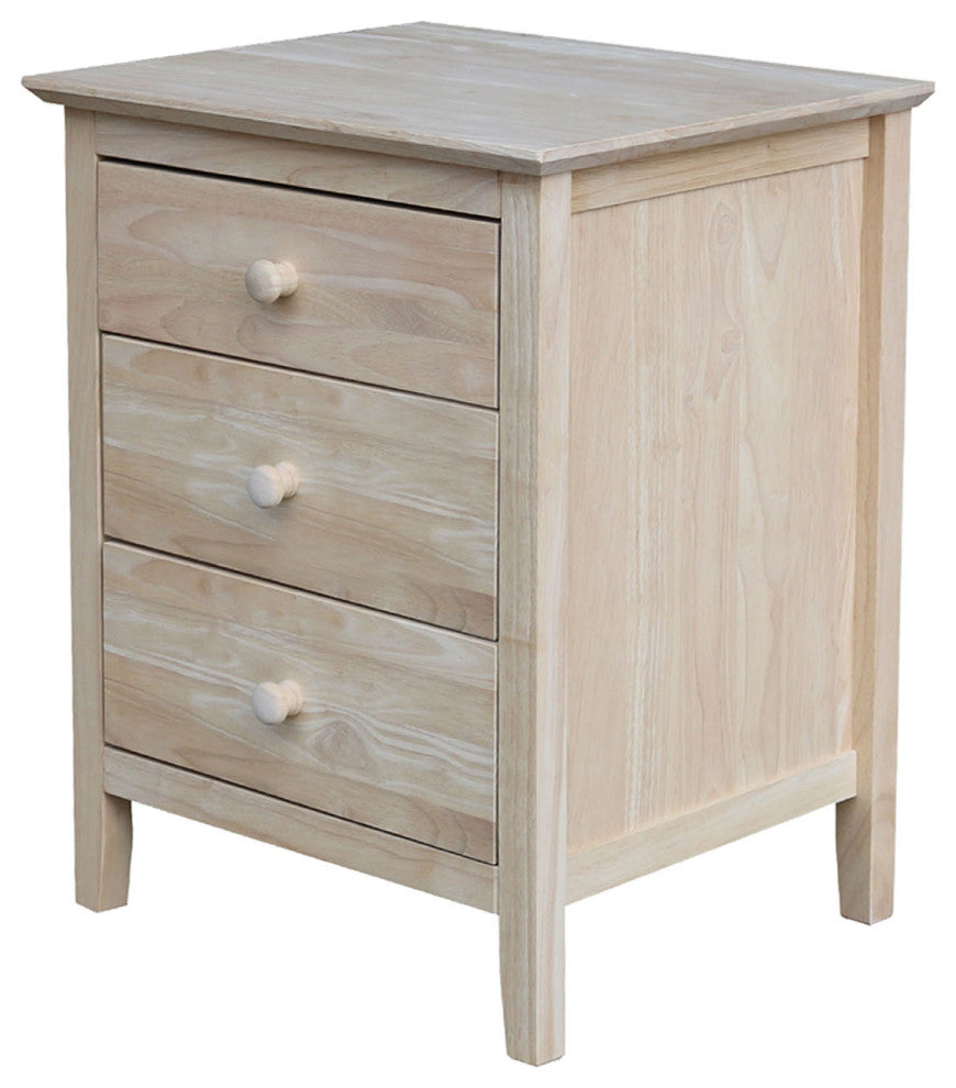 Solid Wood Nightstand With 3 Drawers