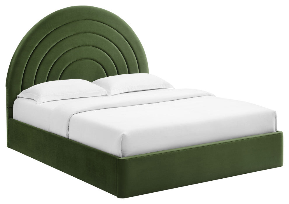 Solana Arched Performance Velvet King Platform Bed, Moss Green