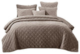 Beige Velvet Diamond Tuft Bedspread Set, Cal King
