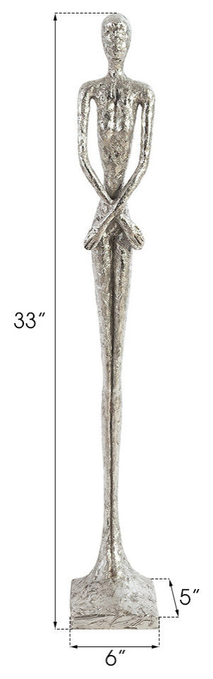 Skinny Female Sculpture, Silver Leaf, Small