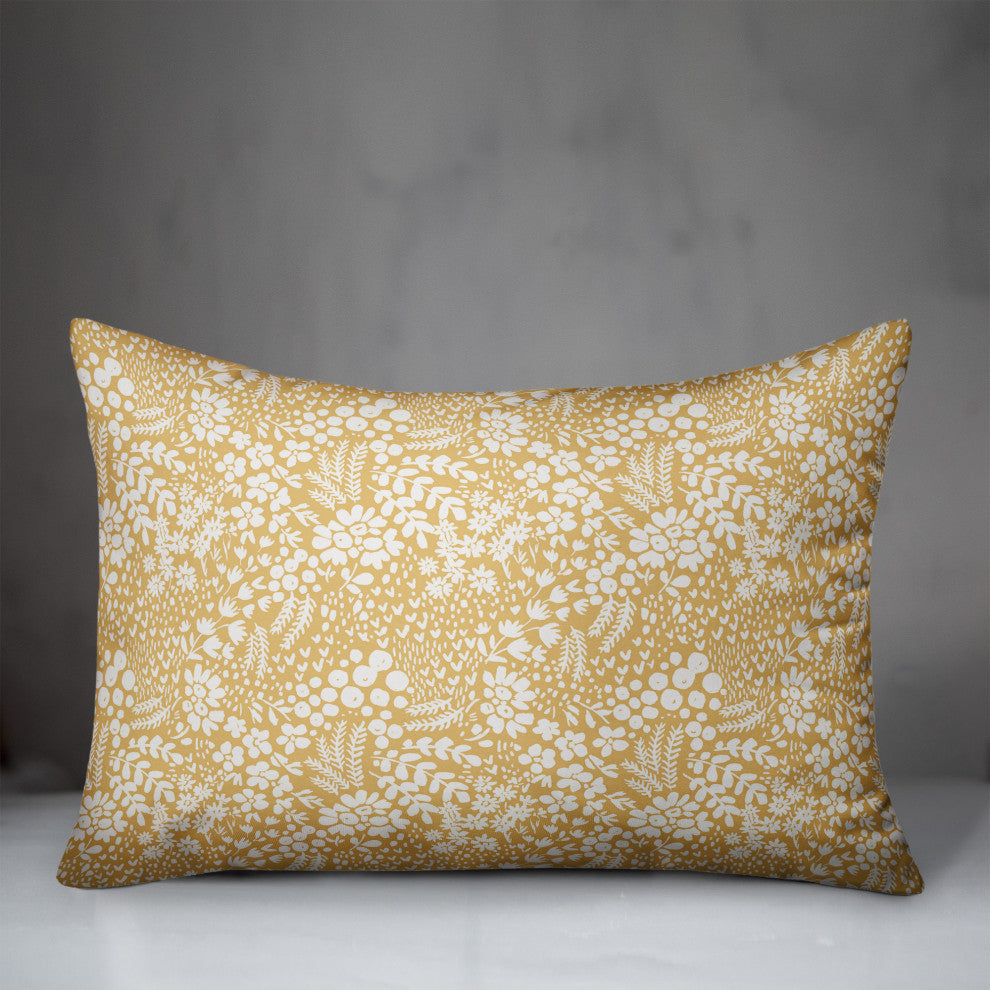 Yellow Dainty Floral 20x14 Spun Poly Pillow