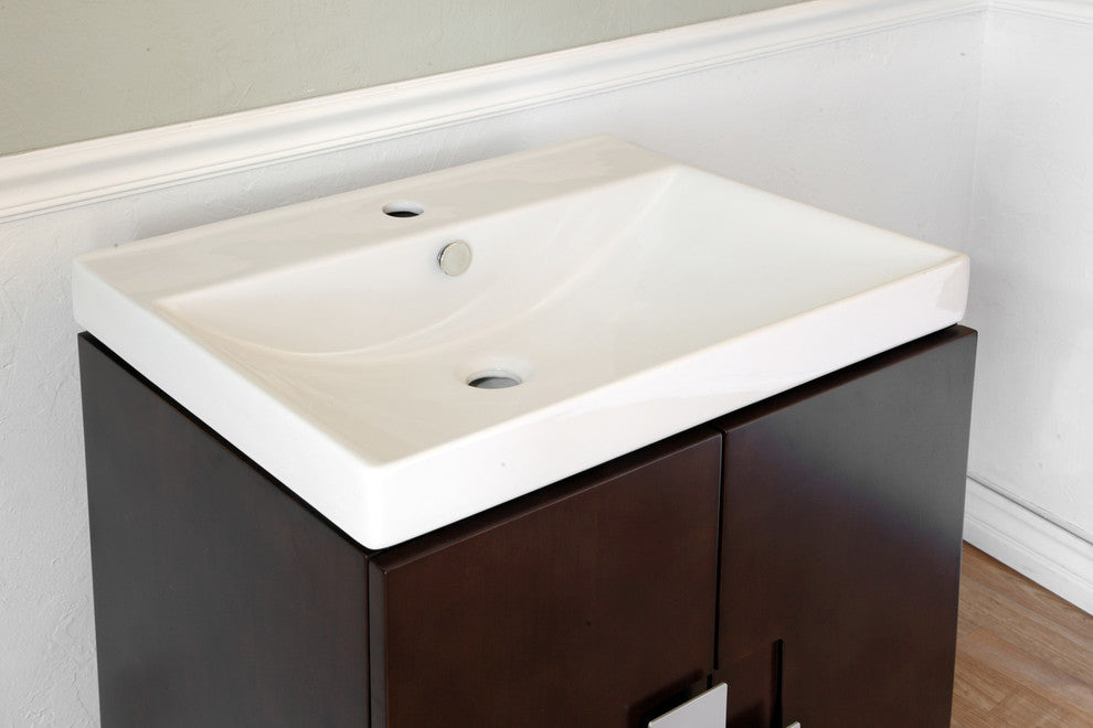 Perth Single Sink Wood Vanity, Walnut With Ceramic Vanity Top, White
