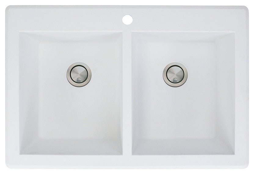 Radius 33" silQ Granite Double Bowl Kitchen Sink with 1 Hole in White