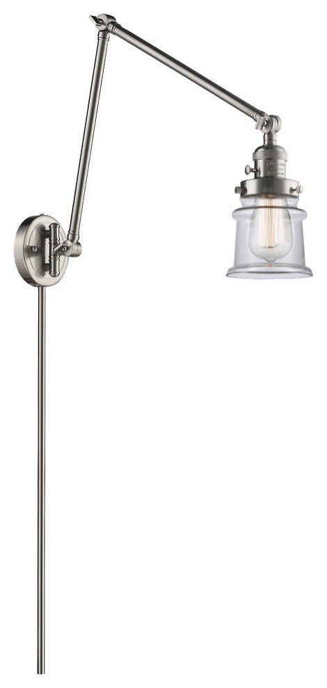 Small Canton 1-Light Swing Arm, Brushed Satin Nickel, Clear