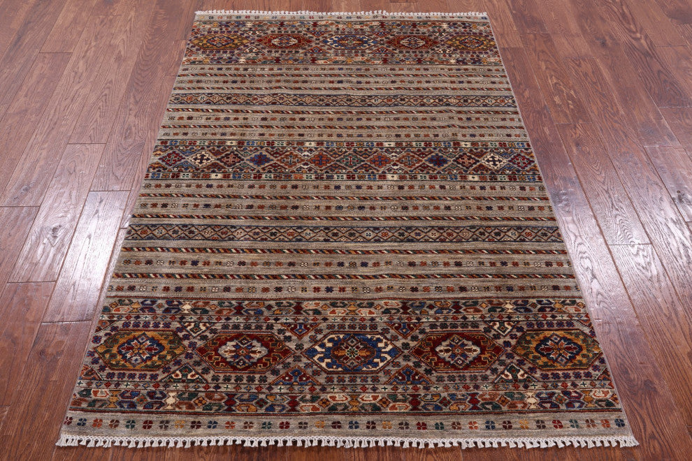 Hand Knotted Khorjin Super Kazak Wool Rug 4' 1" X 6' 0" - Q12517