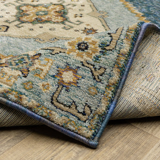 Adeline Traditional Double Medallion Blue/ Gold Area Rug Runner 2'3" x 8'