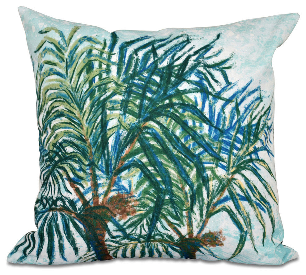 Palms, Floral Print Pillow, Blue, 18"x18"