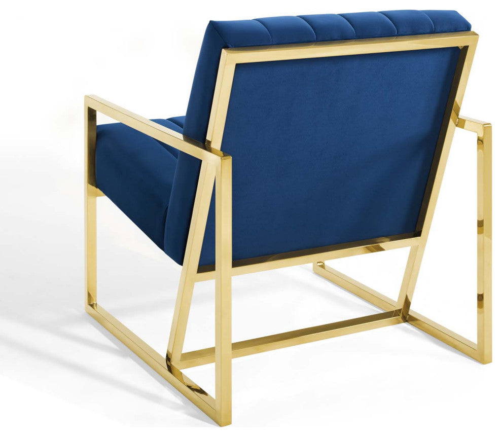 Tufted Armchair Accent Chair, Velvet, Blue Navy, Modern, Lounge Hospitality
