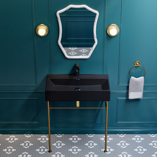 Claire 30" Ceramic Console Sink Matte Black Basin Gold Legs, Brushed Gold