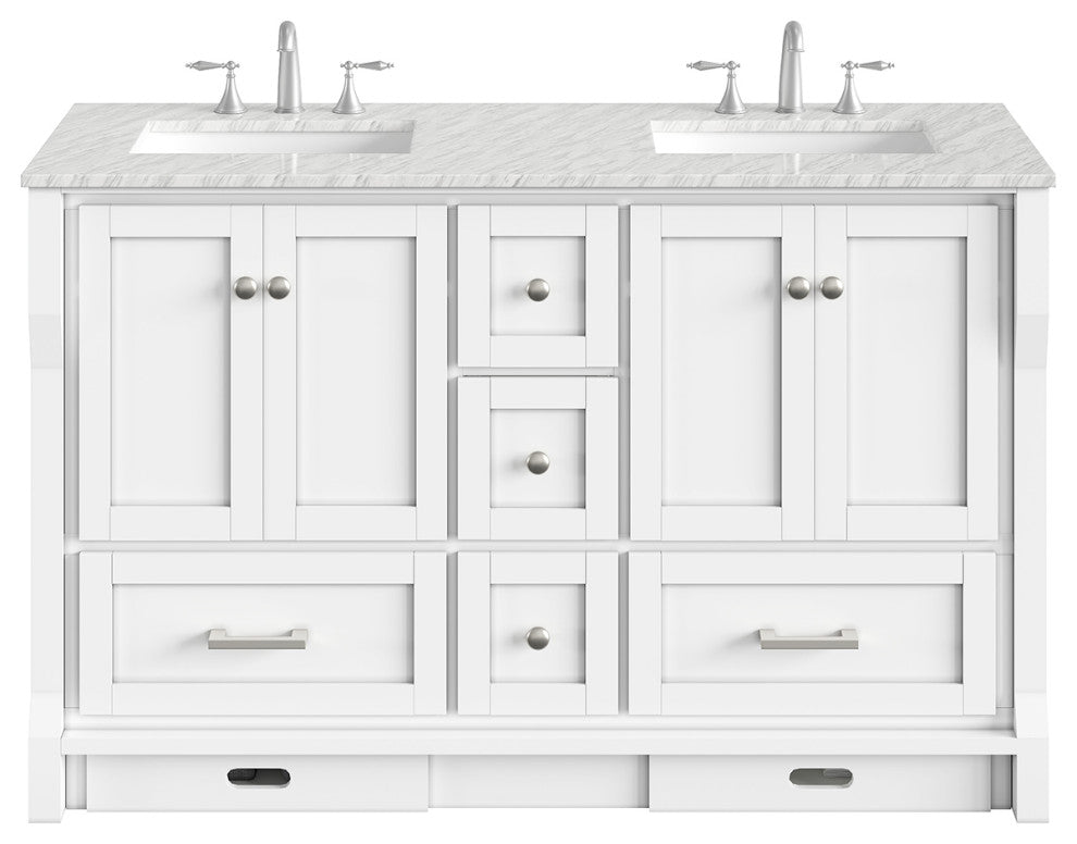 Eviva Booster 60 in. Double Sink Vanity in White White Carrara Marble Countertop