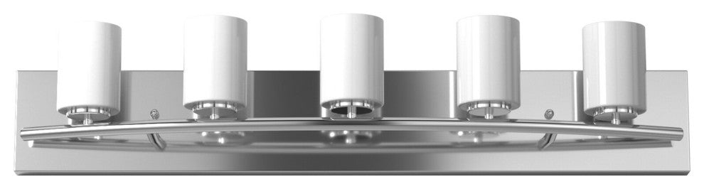 5x40W Bath Vanity Light With Chrome Finish and White Glass