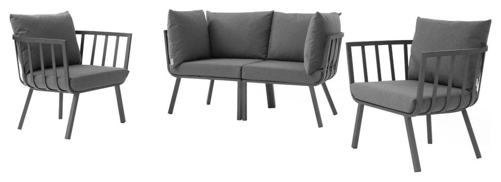 Lounge Sectional Sofa Chair Set, Aluminum, Metal, Gray, Modern, Outdoor