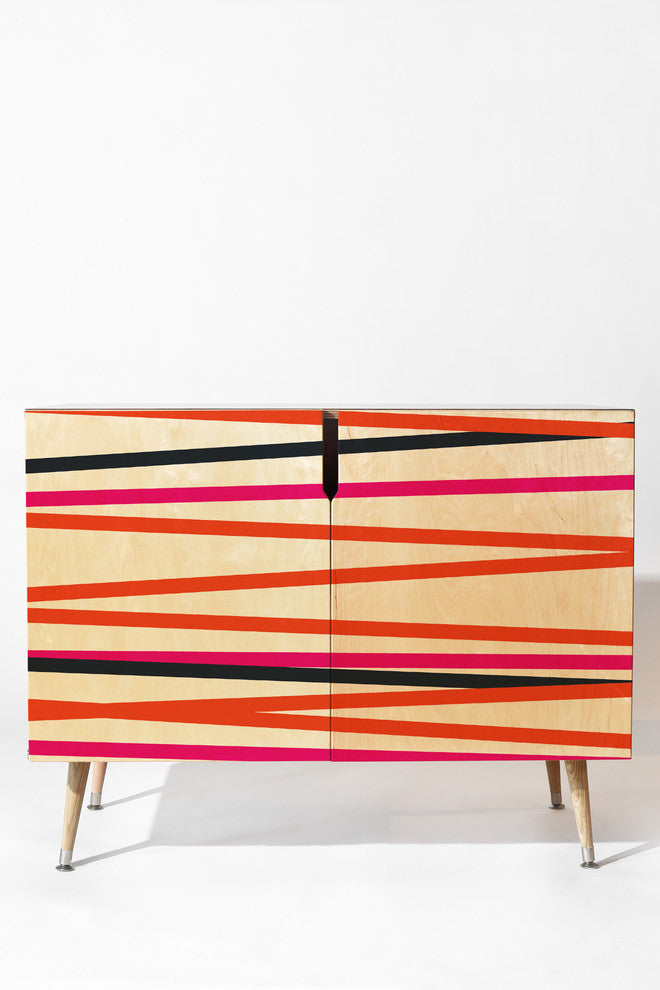 Deny Designs Khristian A Howell Crew Stripe Warm Credenza, Wood Legs