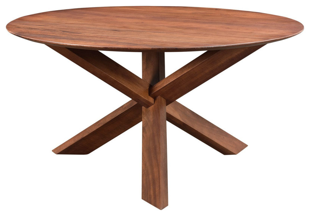 Round 60" Wide Mango Wood 3-Legged Dining Table, Brown