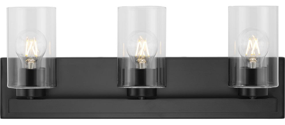 Goodwin 3-Lt Matte Black Modern Vanity Light With Clear Glass