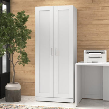 Hampton Heights 30W Tall Storage Cabinet with Doors in White - Engineered Wood