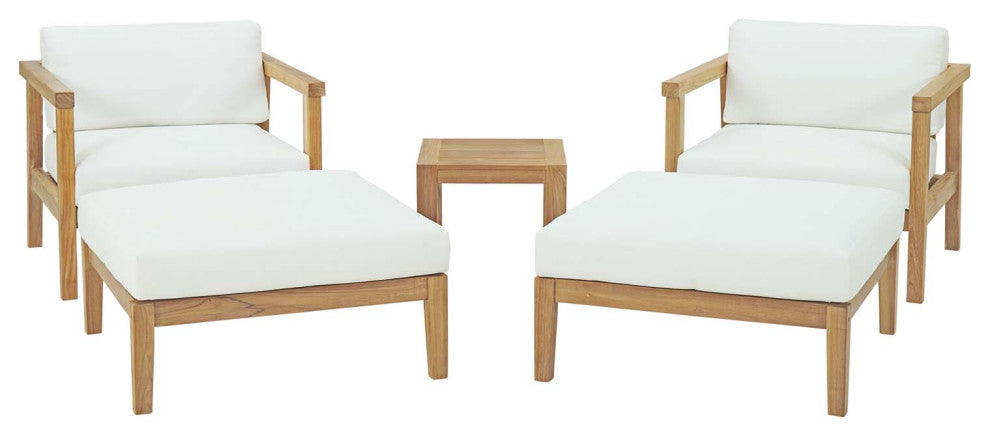 Bayport 5 Piece Outdoor Patio Teak Set EEI-3113-NAT-WHI-SET