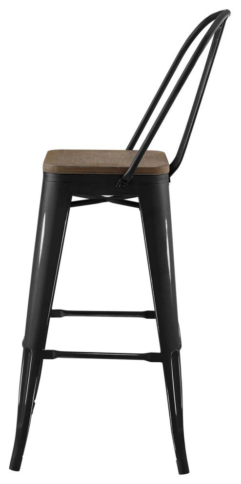 Bar Stool Chair Barstool, Set of 4, Wood, Metal, Black, Modern, Bar Pub Bistro