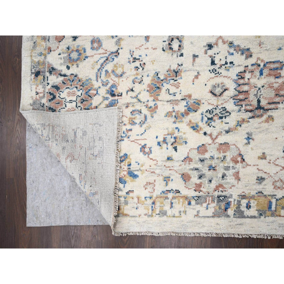 Ivory Wool Pile Natural Dyes Mahal Design Hand Knotted Oriental Rug 12'1"x14'9"