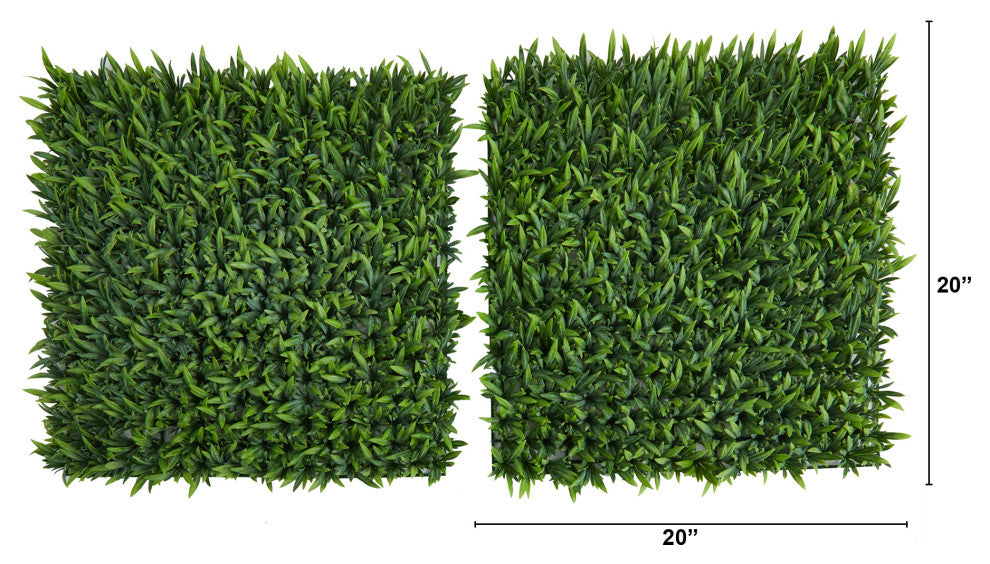 20" Grass Artificial Wall Mat, Indoor/Outdoor, Set of 2