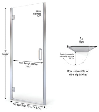 Miseno MSDSWY3376CL Sway 76"H x 33"W Hinged Frameless Shower Door - Oil Rubbed