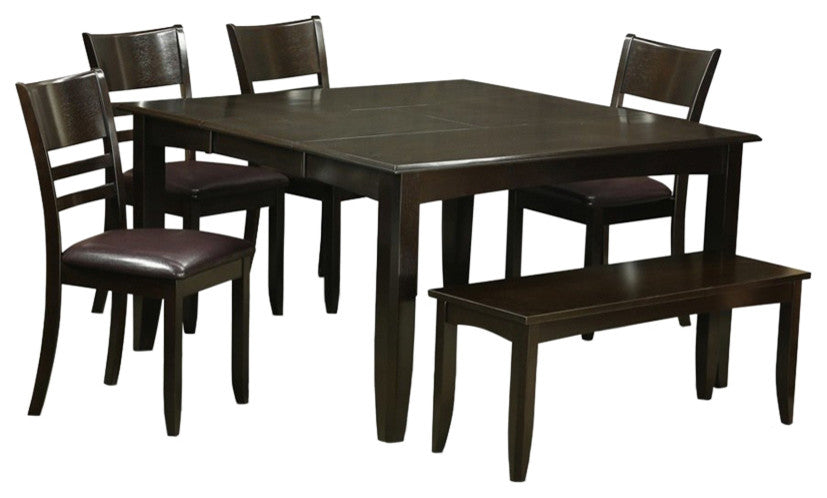 6-Piece Kitchen Table Set, Table With Leaf and 4 Kitchen Chair Plus Bench