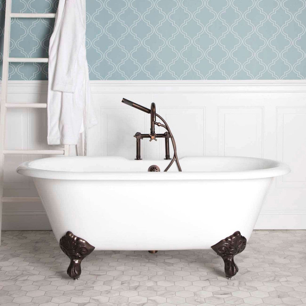 Kensington 60 Inch Cast Iron Double Ended Clawfoot Tub - Rim Faucet Drillings