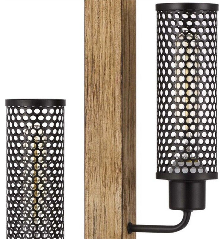 Benzara BM241805 Wooden Table Lamp With 2 Metal Mesh Shades, Brown and Black