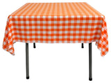 LA Linen Square Gingham Checkered Tablecloth, White and Orange, 58"x58"