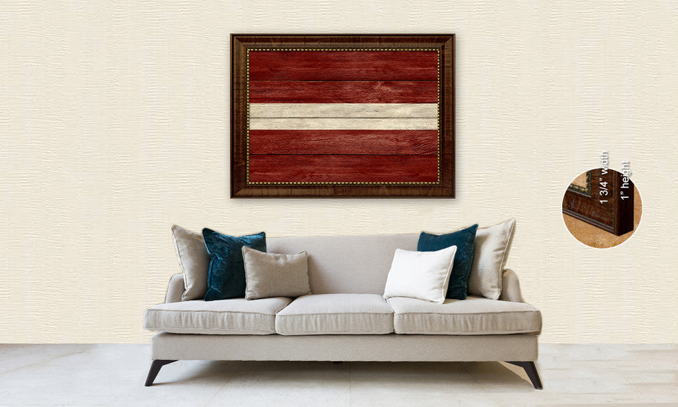 Lebanon Country Textured Flag Print With Brown Gold Frame, 19"X27"