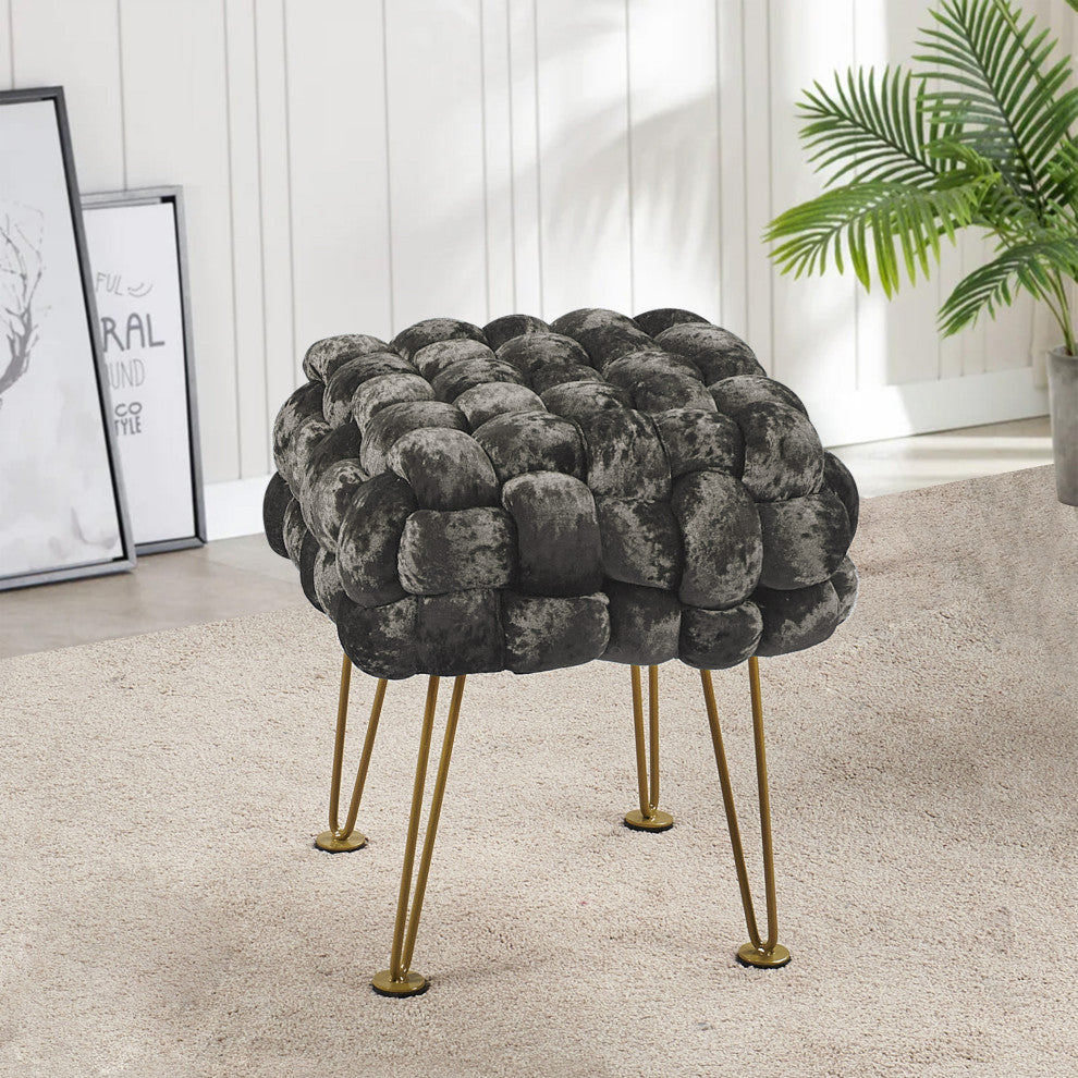 Crushed Velvet Pouf Stool, Chocolate, 16''x16''x16''