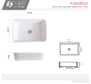 STYLISH 18" White Rectangular Ceramic Vessel Bathroom Sink White
