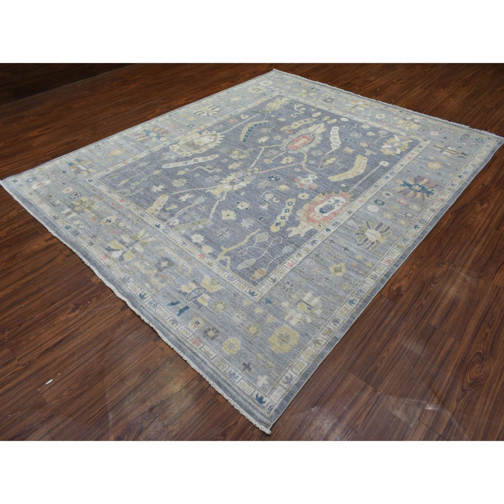 Stone Gray Hand Knotted Afghan Angora Oushak Soft Wool Oriental Rug, 8'2"x9'10"
