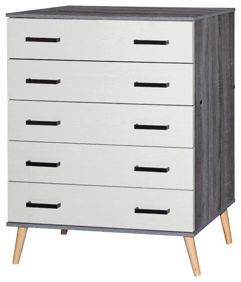 Better Home Products Eli Mid-Century Modern 5 Drawer Chest Charcoal & Silver Oak
