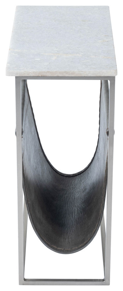 Edie Marble and Leather Magazine Side Table, Off-White