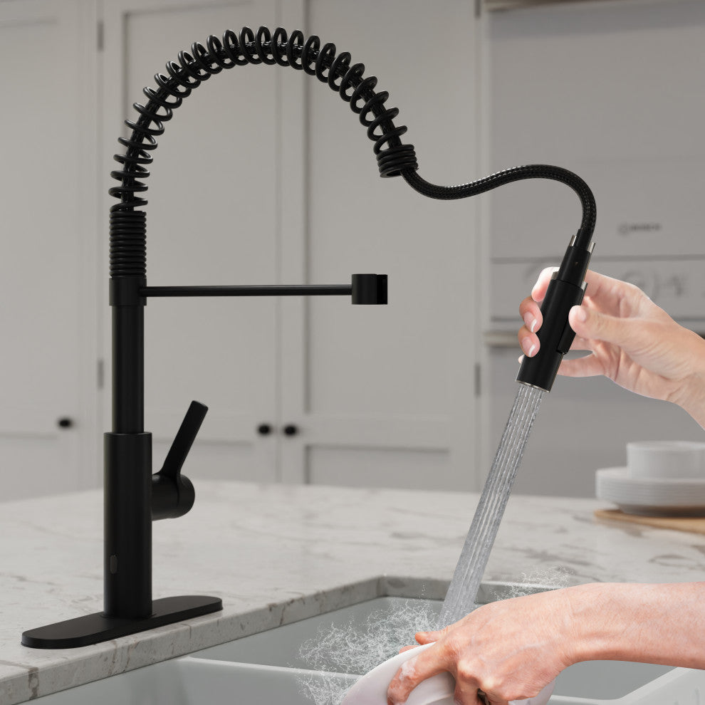 Touchless Pull-Down Faucet With Fan Sprayer, Matte Black