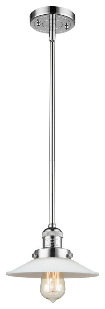Halophane 1-Light Mini Pendant, Polished Chrome, Matte White Halophane