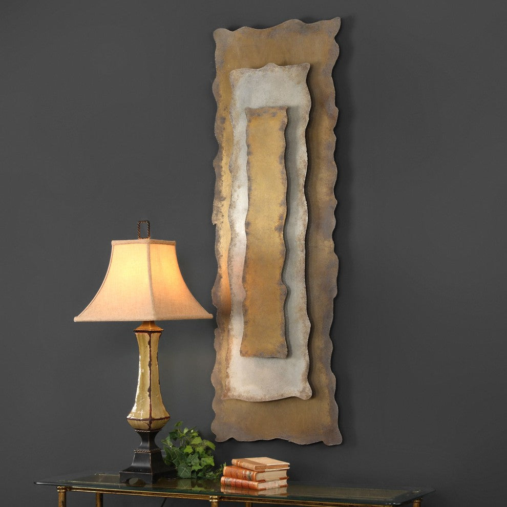 Rustic Metal Large Gold Silver Bronze Wall Panel 60 in Tall Industrial Loft